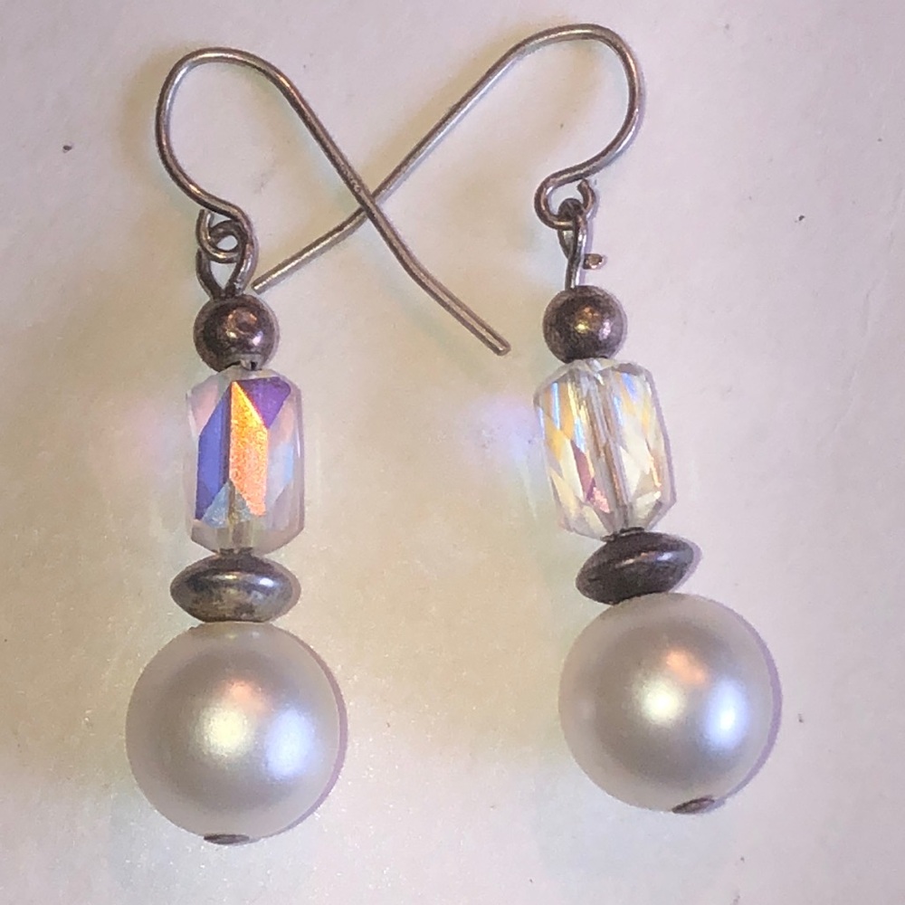 Elegant White Faux Pearl Crystal Beaded Drop Earrings